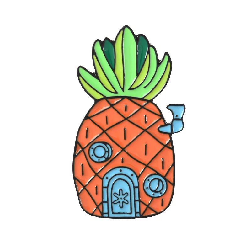 

Spongebob Pineapple Hut Brooch Cartoon Spongebob Yellow Bule style House Enamel Pins Backpack Denim Badge For Kids Gifts