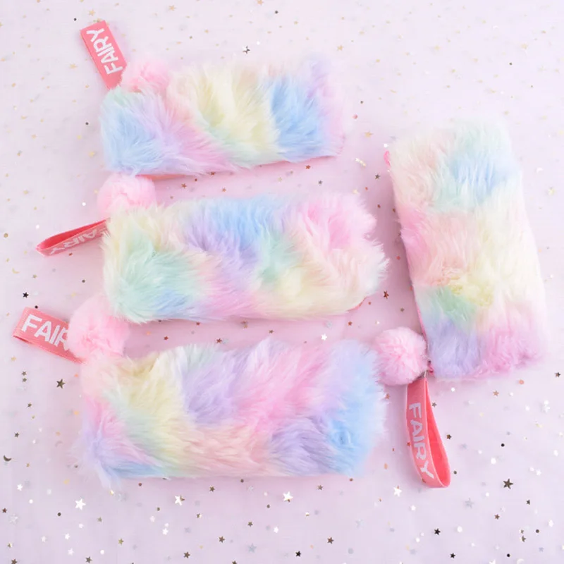 

Kawaii Penal Plush School Girls Case Pencil Case Rainbow Pencilcase Korean Large Big Pen Bag Small Stationery Pouch Box Supplies