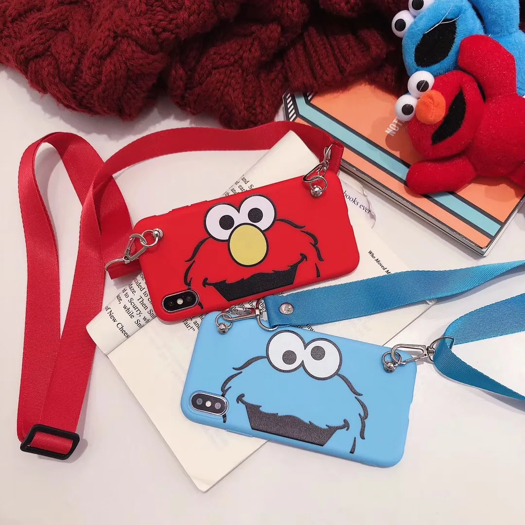 

Cute cartoon Sesame Street ELMO phone cover for iphone 6 6s 7 8 plus x xs max xr anime super lanyard soft TPU silicone case