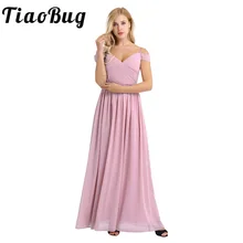 Женское шифоновое Плиссированное длинное выпускное платье для подружки невесты с открытыми плечами и глубоким v-образным вырезом, женское великолепное длинное свадебное платье