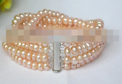 

Genuine natural 8" 4row round pink freshwater pearls bracele
