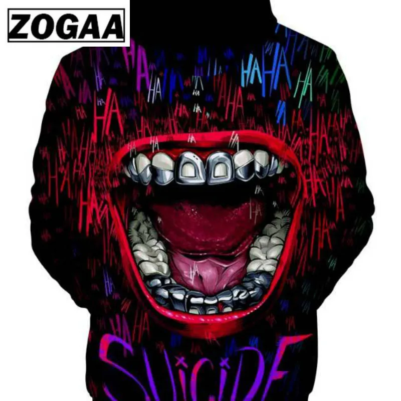 NEW Hip-hop Style Long Sleeve Round Neck Loose Hoodies for Men and Women with Horrific HAHA , Dc Joker Graphic  2019