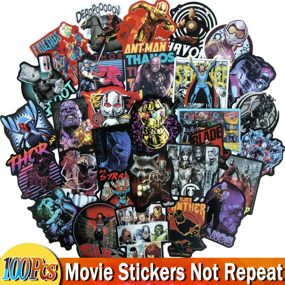 

100 Pcs Movie Stickers for Maverl for Avengers for Ant-Man Sticker Apply to Motorcycle Bike Luggage Laptop Fridge Toys