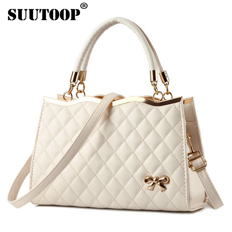 

Women bow Crossbody Messenger Bags PU Leather totes top handle sac a main black white bolsos mujer de marca famosa 2018
