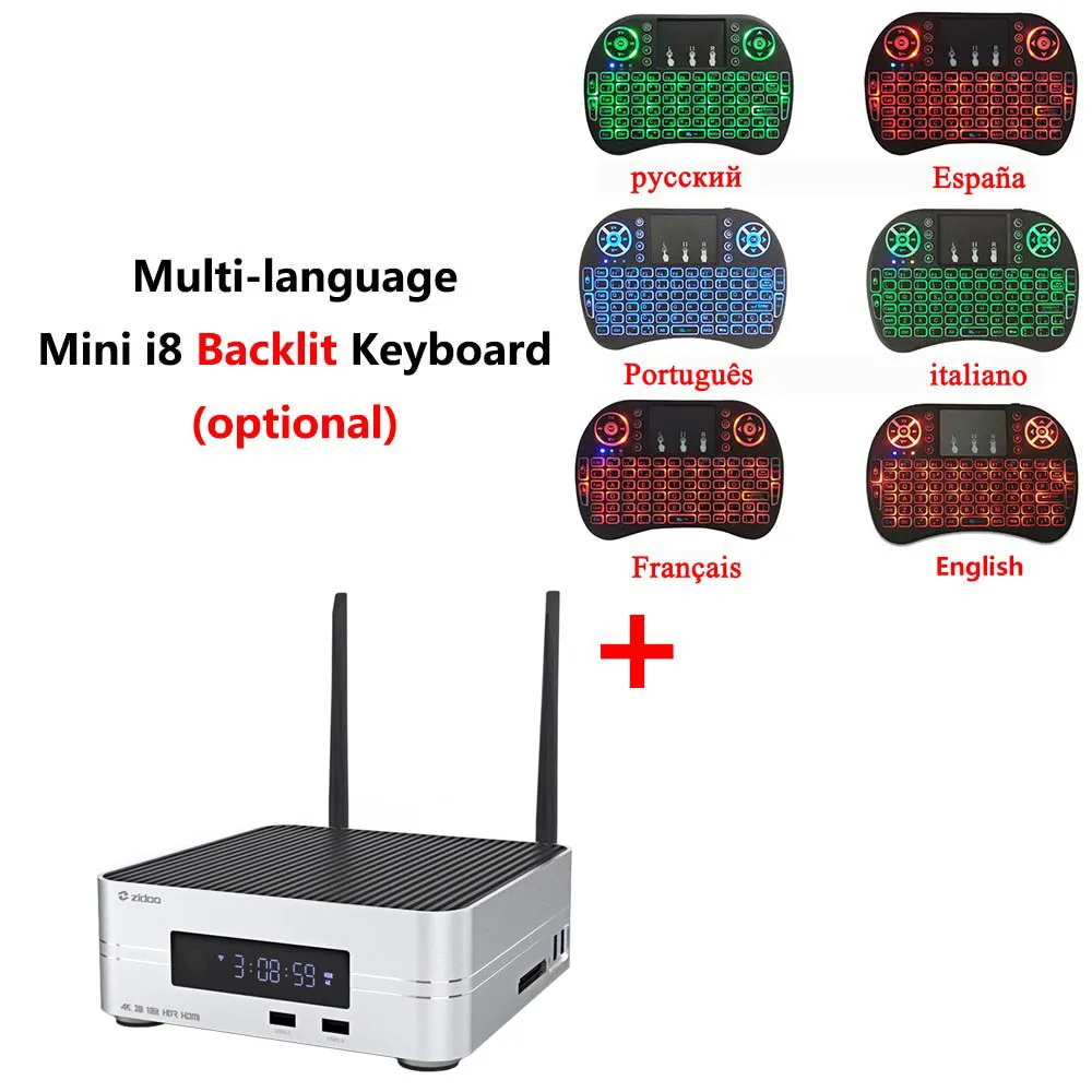 Zidoo Z10 Android 7,1 ТВ-приставка 1000M LAN 4K HDR смарт-приставка Realtek RTD1296 2 Гб ОЗУ 16 Гб ПЗУ поддержка 3," HDD медиаплеер - Цвет: Z10 add i8 backlit
