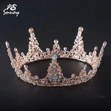 Snuoy Medieval Wedding Pageant King Crown Hair Jewelry Diadem Vintage Large Crystal Full Round Prom King