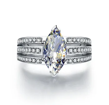 

3Carat Marquis Style SONA Simulate Diamond Wedding Ring G18K AU750 White Gold Jewelry Anniversary Ring for Her