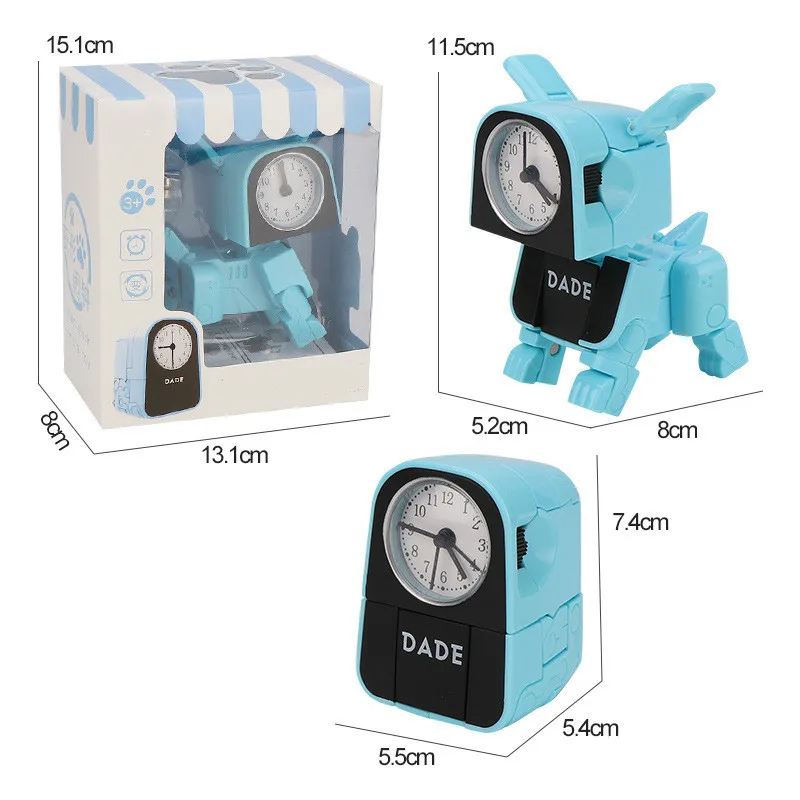 Creative Cartoon Deformation Machine Dog Alarm Clock Student Bedroom Children Bed Head Mute Snooze Desktop Clock Home Decoration
