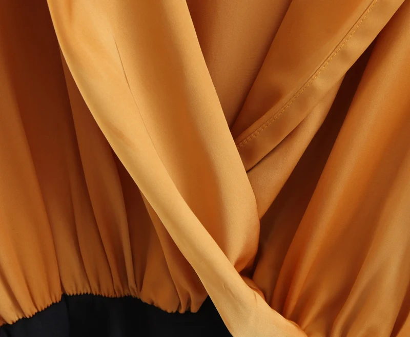 SheMujerSky Для женщин с длинным рукавом желтый боди v-образным вырезом сплайсированные шорты комбинезоны roupas femininas