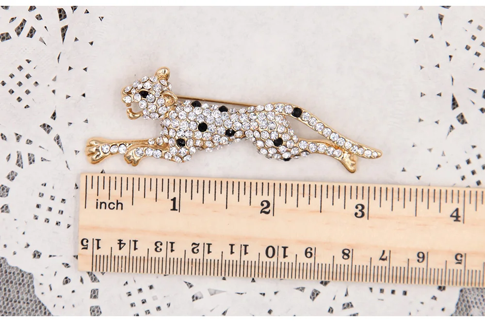 Кристалл Rhinestone леопардовая Брошь булавка металлическое животное Гепард в форме