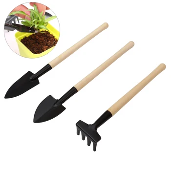 3pcs/lot Plant Garden Tools Wooden Handle Gardening Shovel Rake Spade Outdoor Bonsai Tools Kit Spade Shovel Harrow Set Potted 3pcs set gardening tools set trowel rake vegetables flowers plant bonsai cultivator garden hand planting tools multi function
