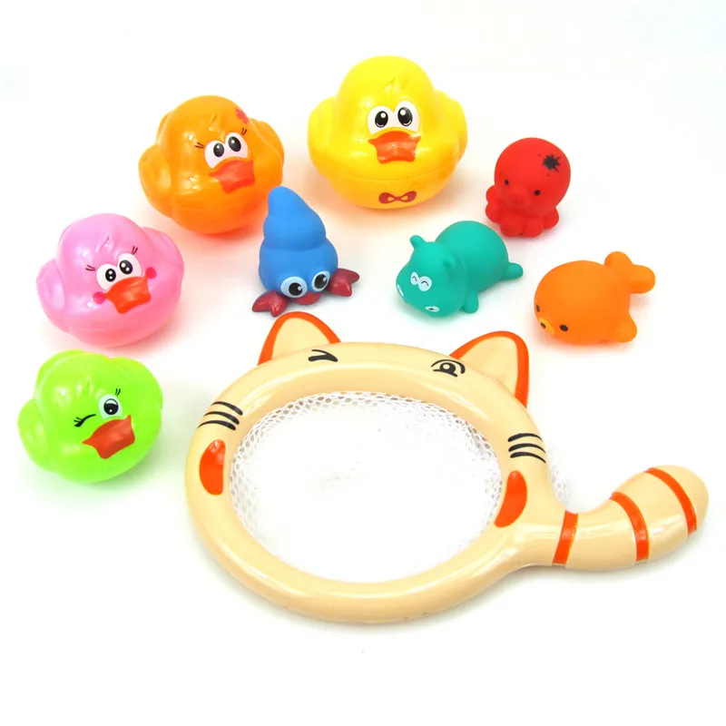 

9 Pieces /Sets New Bathing Toys Animal Stacking Duck Funnel Squeeze Silicone Children Educational Puzzle Game Shower Toy