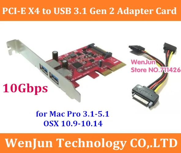 10Gbps Super Speed Pci-E 4X A Usb 3.1 Gen2 Dual Type-A Scheda Adattatore Per Mac Pro 3.1-5.1/Osx 10.9-10.14