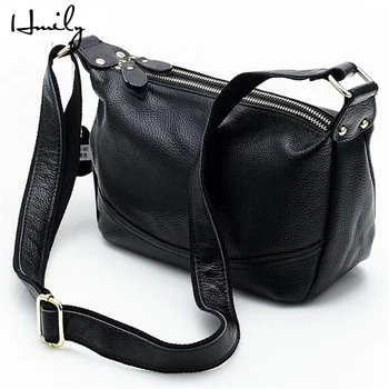 

HMILY Women Messenger Bag Genuine Leather Women Bags Fashion Double Zipper Daily Shopping Candy Color Female Crossbody Bag