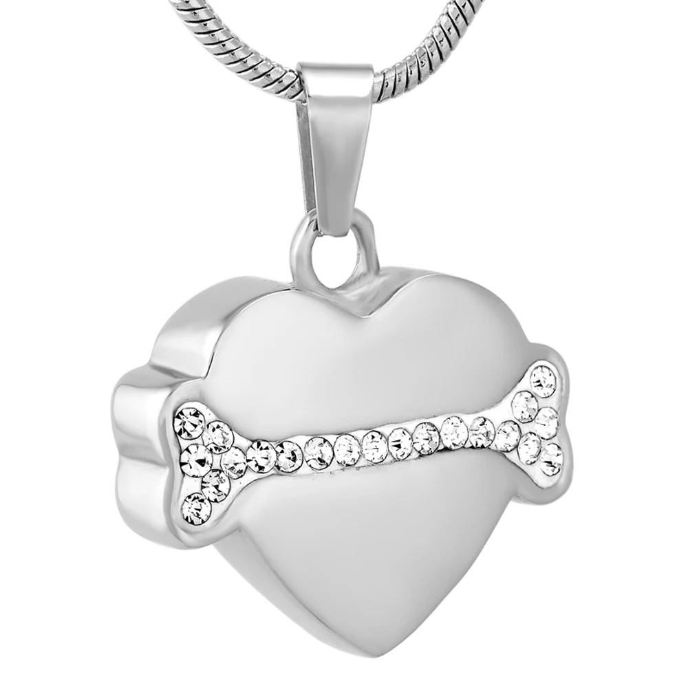 

CMJ9722 Bone In Heart Dog/Cat Animal memorial jewelry Necklace Stainless steel urn pendant with hole to filling ashes