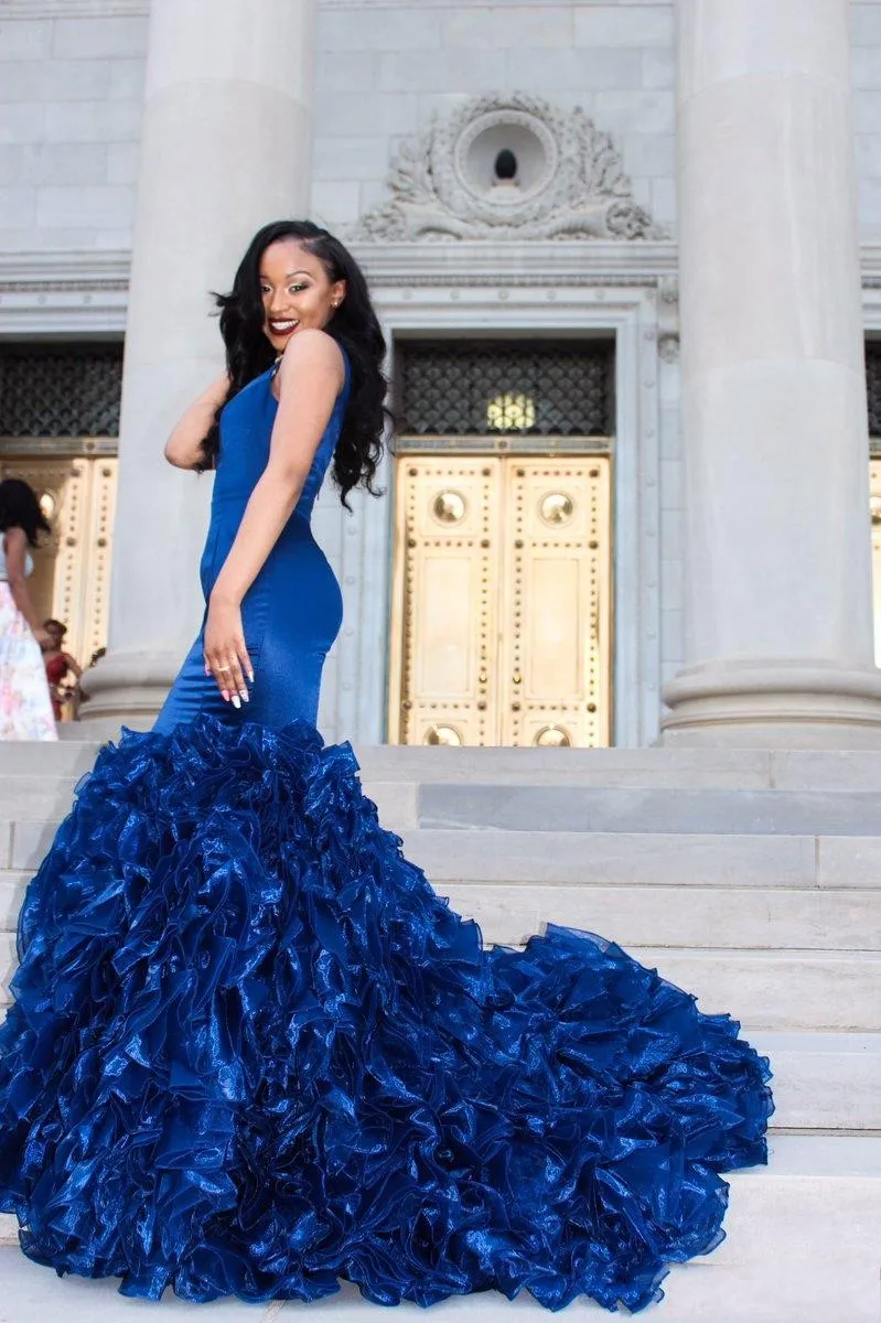 Navy Blue Black Girl Prom Dresses 2022 