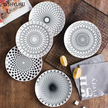 

Direct marketing creative simple black and white round geometric pattern home kitchen storage fruit cake Western steak dish