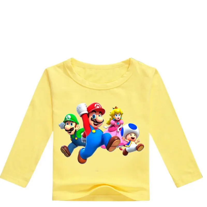 Cotton Super Mario Clothes Spring&Autumn Long Sleeve Cute Cartoon T-shirt Children Shirts Boys Clothing Girls Kids Tees - Цвет: color at picture