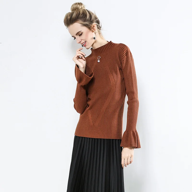 Yovamoo Knitwear Women 2018 Autumn Winter Vintage Flare Sleeve Solid Color Slim Basic Pullover Knitted Sweater Sueter Mujer Yovamoo Knitwear Women 2018 Autumn Winter Vintage Flare Sleeve Solid Color Slim Basic Pullover Knitted Sweater Sueter Mujer