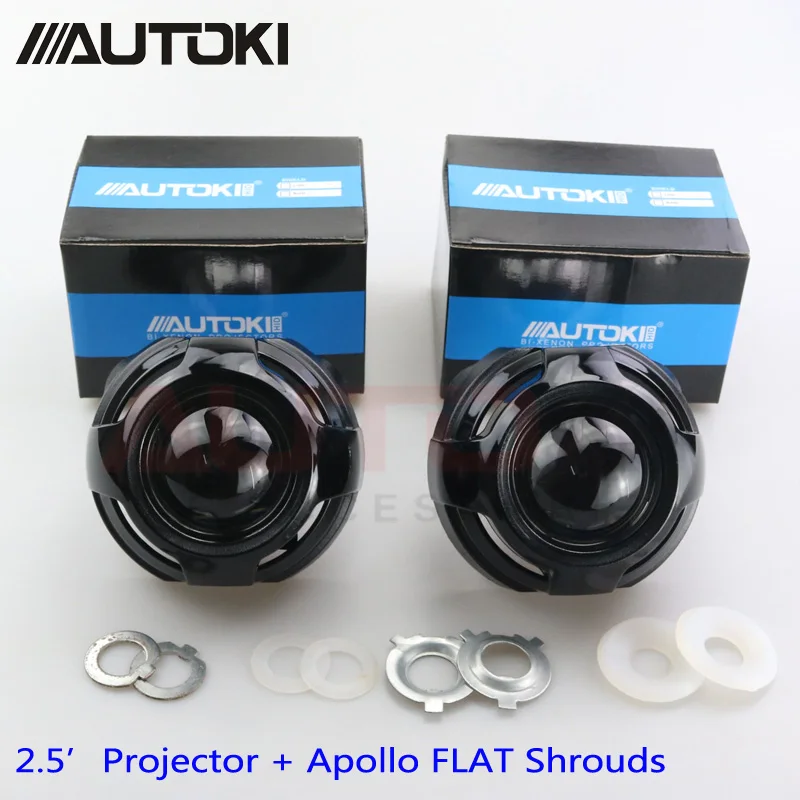 

Free Shipping Autoki 2017 Update Car Styling Automobiles 2.5inch HID Bi xenon Headlight Projector Lens +Apollo Flat Mask Use H1