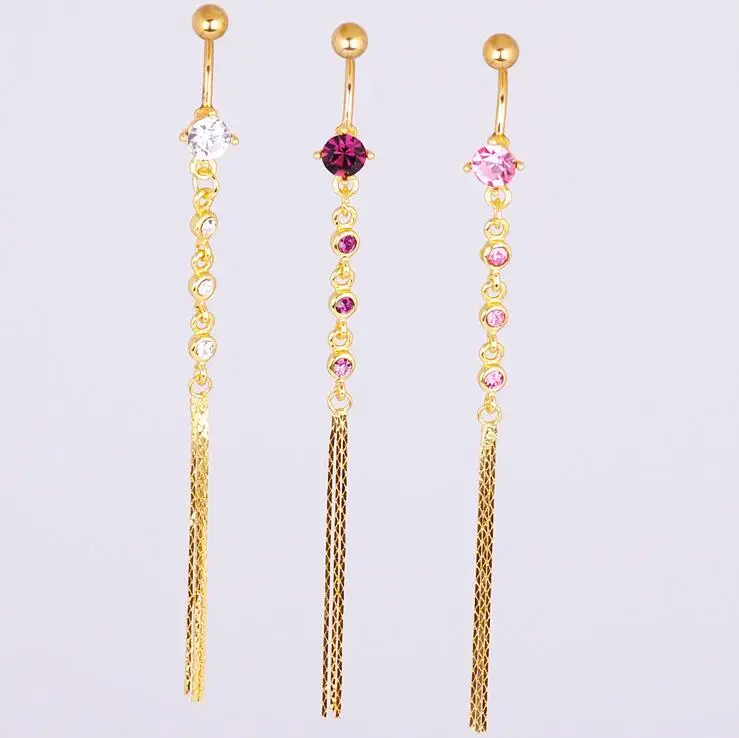 

moda joyas Rhinestone Long tassel Piercing Belly Button Rings For Women Body Piercing Navel Fashion Jewelry 18 style