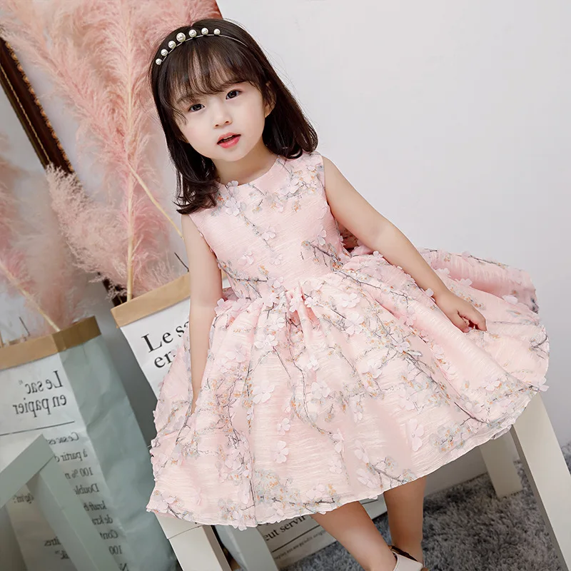 

Luxury Princess Dress Petals Flower Girl Dresses for Wedding Evening Gowns Big Bowknot Ball Gown Holy Communion Dress B460