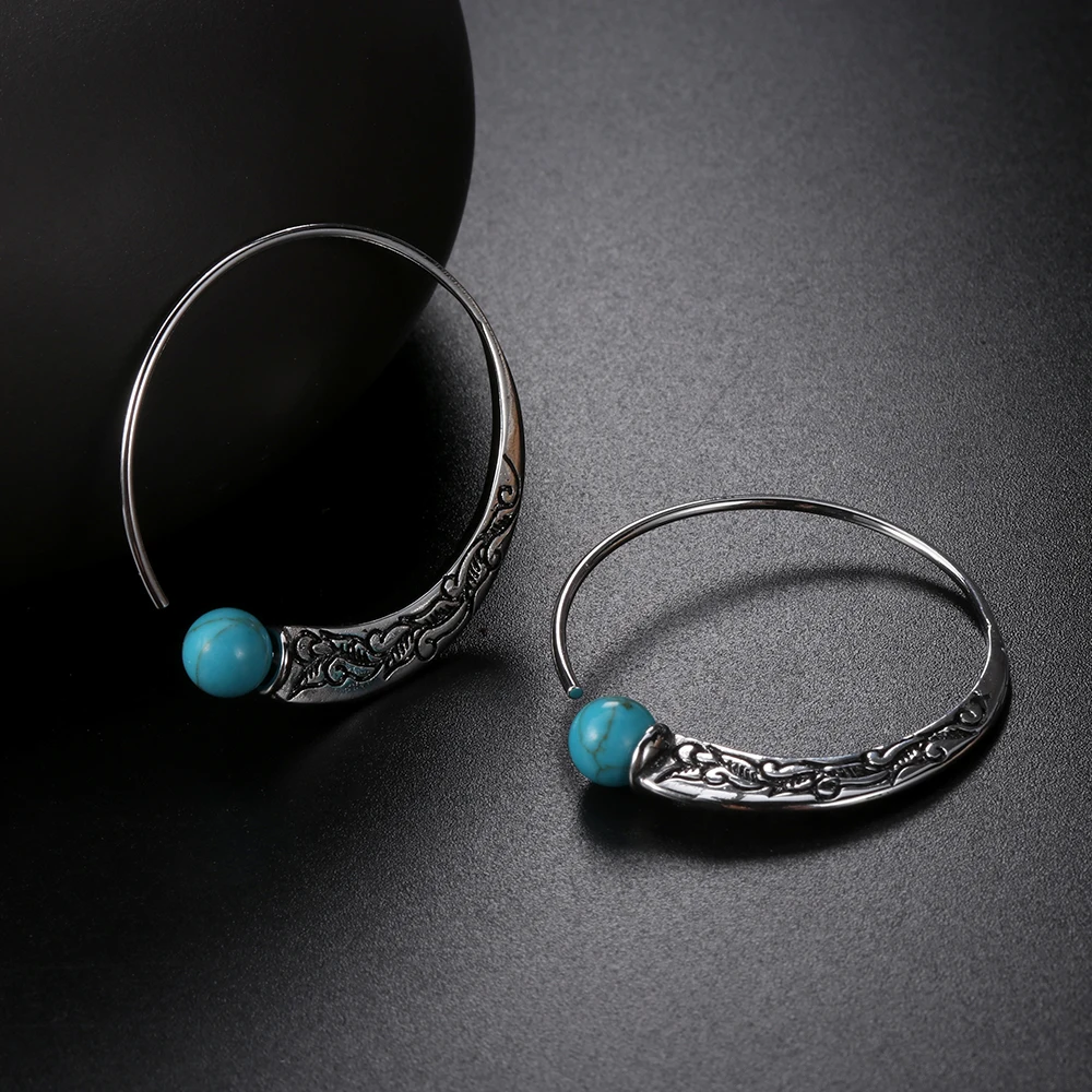 

1 Pair Vintage Jewelry Silver Capricorn Hoop Earrings For Women Charms Blue Hoop Earring brincos 2018 Wholesale