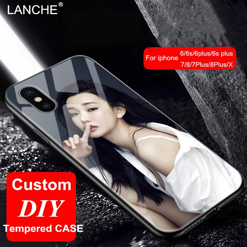 LANCHE Customized Tempered Glass Phone Case For iphone X 7 6 6s 8 Plus XS Max Print Personalized image DIY Logo Cover |