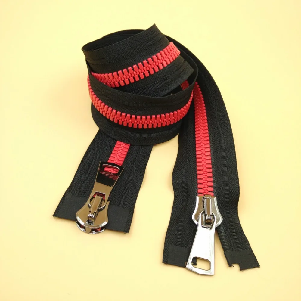 15 Extra Big Size Black Tape Red Teeth Resin Zipper 85cm 2pcs Double Sliders For Repair Diy