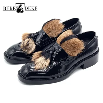 

High Quality European Men Dress Shoes Genuine Leather Luxury Fur Increase Mens Social Shoes Black Slip On Footwear Man 3.5-10T