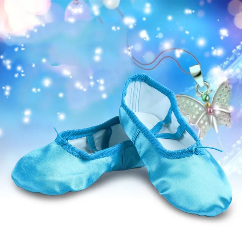 Сатиновая танцевальная обувь для балета с мягкой подошвой; Танцевальная обувь для девочек; детская обувь; 5 цветов; синий, желтый, зеленый, розовый, красный, бежевый; B31 - Цвет: Blue