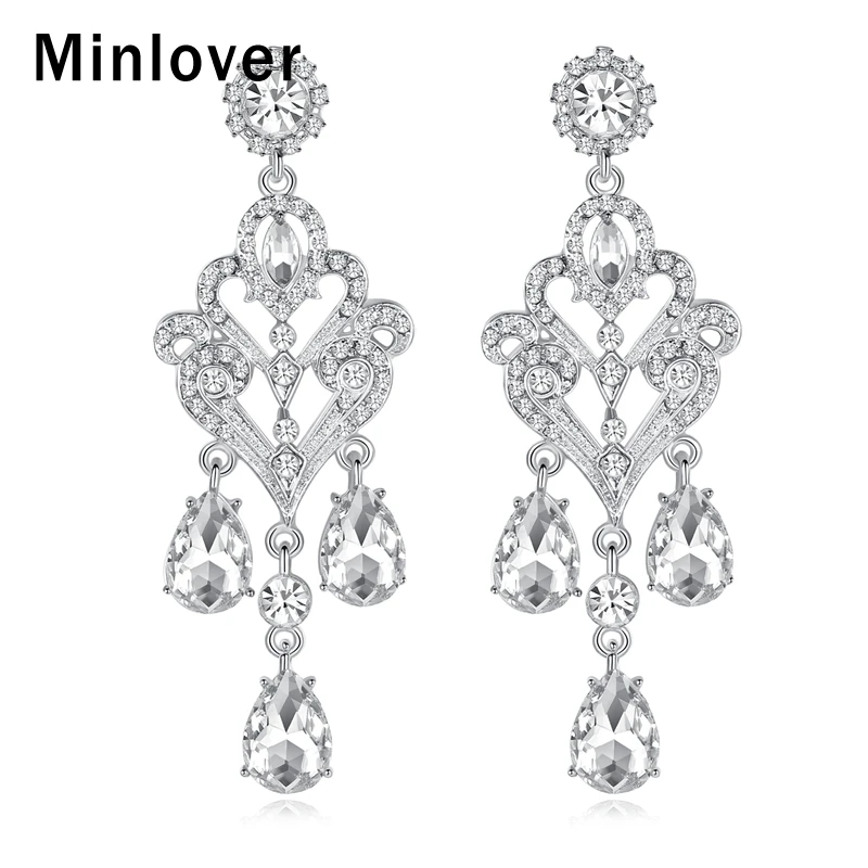 Minlover Rhinestone Long Pendant Earrings Women's Crystal Bridal Hanging 2019 Wedding Jewelry MEH1152 | Украшения и