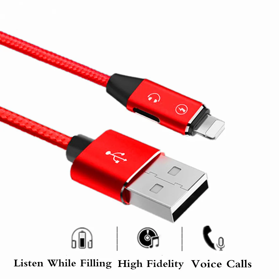 

For Iphone 7 Headphone Audio Adapter Splitter Music Calling Adapter Connector for Iphone X XS XR 8 7 headset Fast Charging Cable