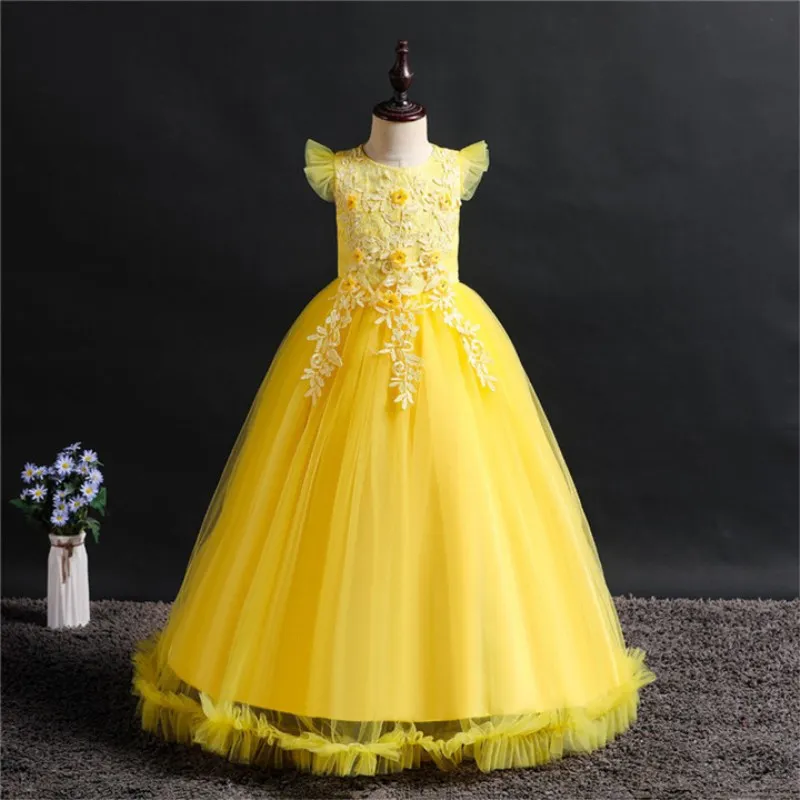 Новинка года; детское платье с цветочным узором для девочек на свадьбу праздничное торжественное платье принцессы платье без рукавов Одежда для детей 3-14 лет