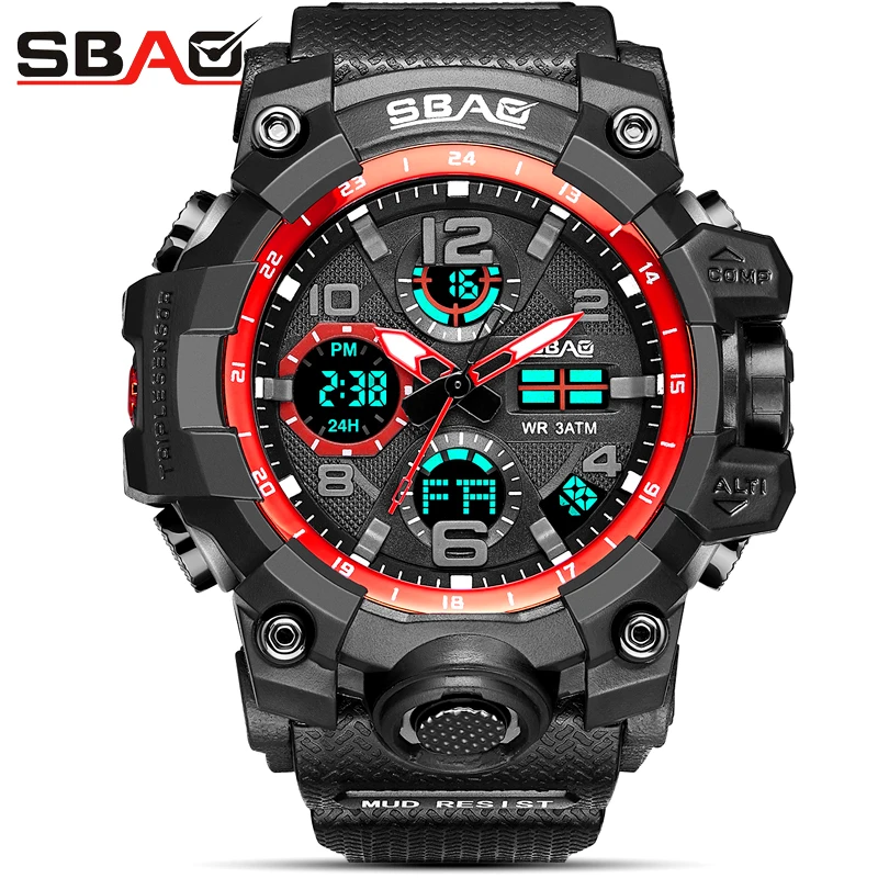 

SBAO Sport Watches for Men Brand Luxury Dual Display Analog LED Digital Men's Quartz Wrist Watch Waterproof Military Watch Men