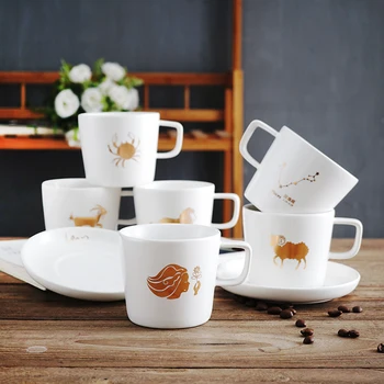 

European Twelve constellations Coffee Cups and Saucers luxurious Black/white Ceramic coffee cup tea cup set with cup lid 250ml