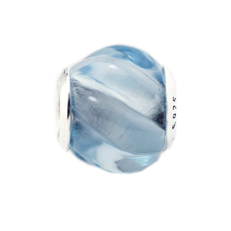 925 Sterling Silver Blue Ripples Charm Aqua Crystal Bead Fit Woman DIY Bracelets Beads For Jewelry Making Necklace | Украшения и