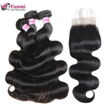 Funmi перуанские объемные волнистые пряди с закрытием 3 пряди с закрытием необработанные натуральные волосы пряди с закрытием Детские волосы