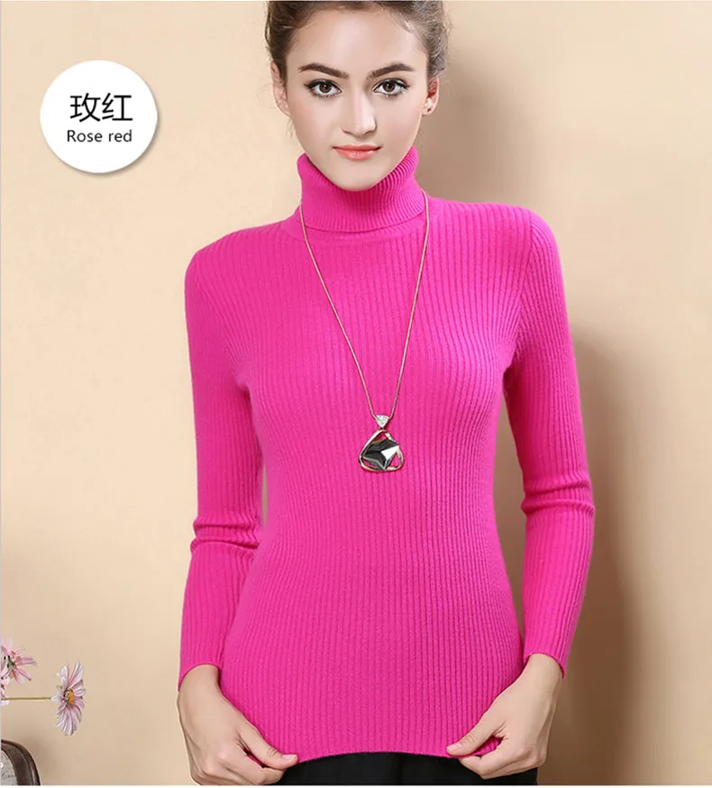 Новый Водолазка Для Женщин Пуловер кашемировый свитер высокая эластичность трикотажные ребристые Тонкий джемпер осень-зима основные