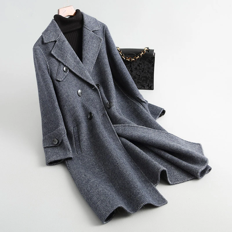 

New 2019 Autumn Winter Alpaca Casual Ladies Solid Jacket Coats Women Abrigos Elegant Long Wool Coat Female A006