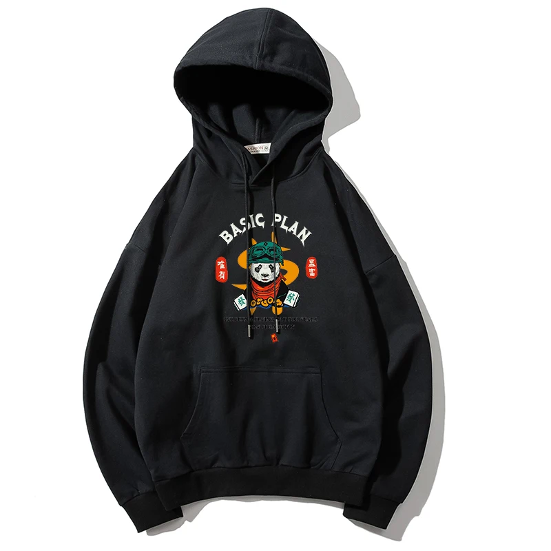 

2019 Streetwear Harajuku Chinesestyle Panda Print Black Hoodies Men Hip Hop 100% Cotton Long Sleeve Autumn Men Women Sweatshirt