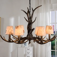 Antique Chandeliers American Style Personality Fabric Resin Antler Lamp Living Room Bar Hotel diameter 76cm 6 lights