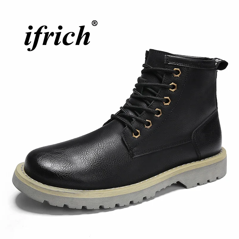 

2018 New Trend Youth Fashion Mens Shoes Brown Black Martens Shoes For Men High Top Casual Boots Men Comfortable Work Shoes Men