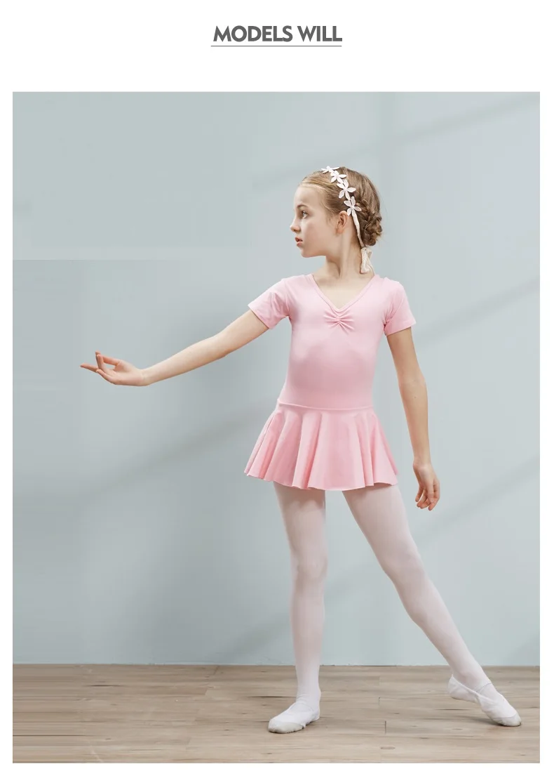 Чесаный хлопок балетное платье пачка платье для обувь девочек Дети Тюль с короткими рукавами танец гимнастика купальник
