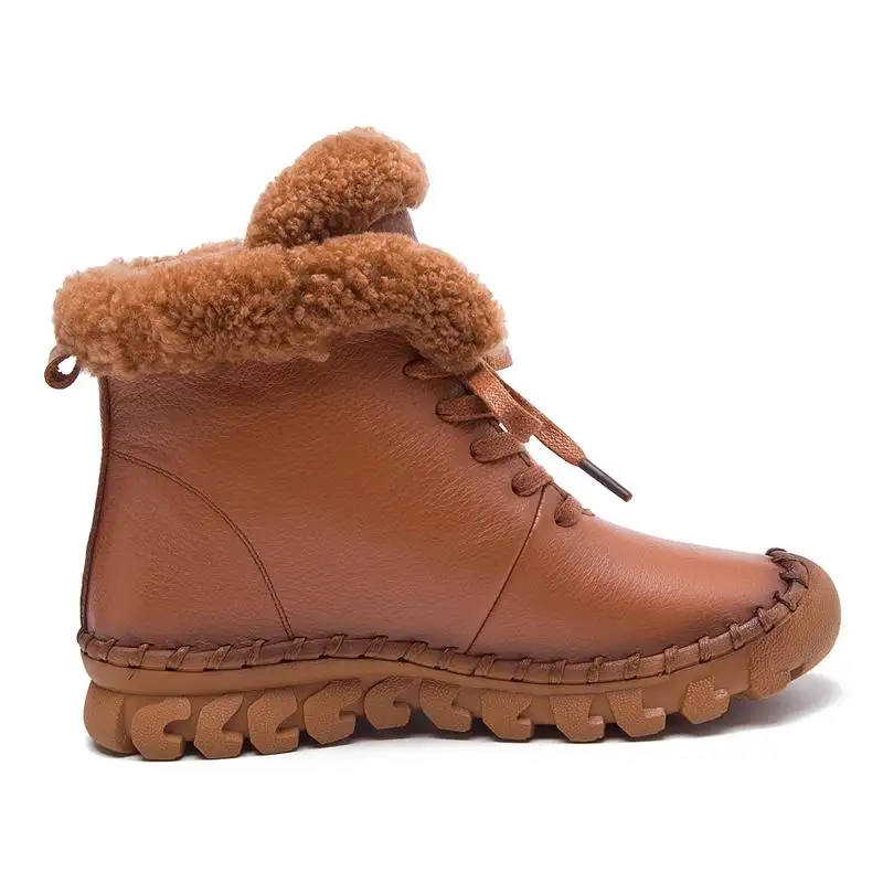 Зимние женские ботинки из натуральной кожи на плоской подошве|flat ankle boots|platform