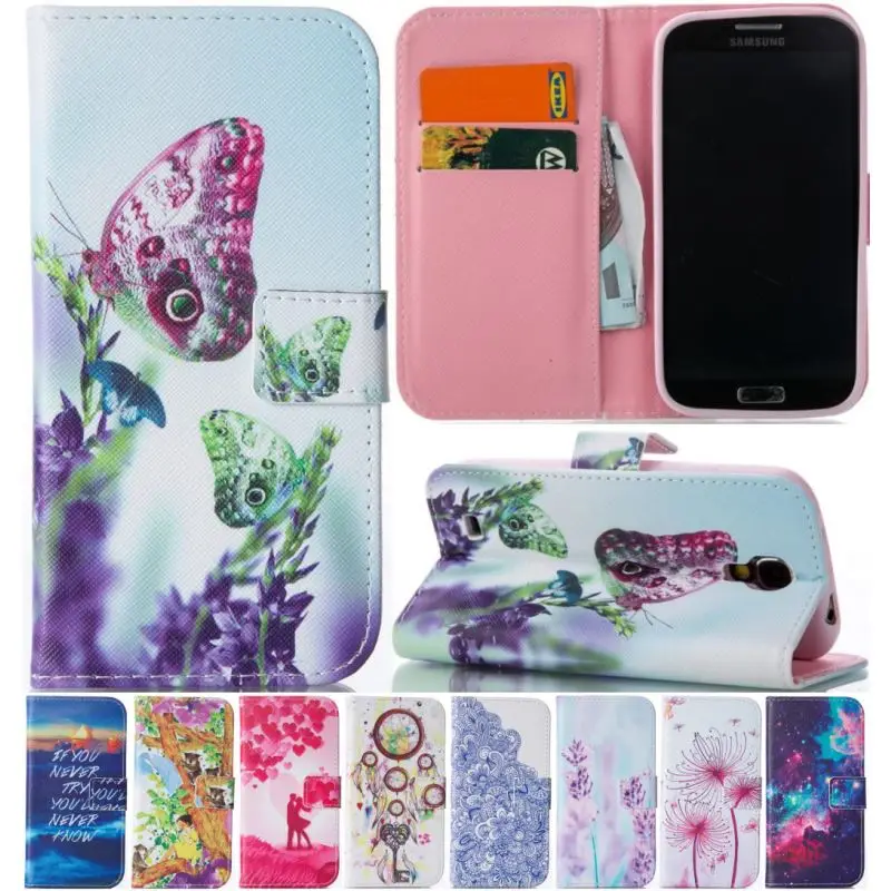 

Wallet Flip Leather Case For Samsung Galaxy S4 i9500 S IV SIV Mobile Phone Lavender Case Capa Leather Silicone Back Cover P23Z