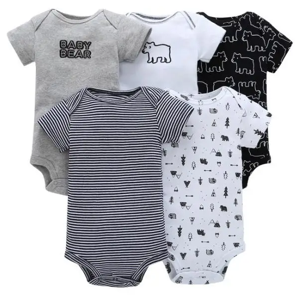 5 шт. набор Carters дизайн Новорожденный до 24 м детские мальчики девочки одежда хлопок ползунок комбинезон боди - Цвет: white grey black