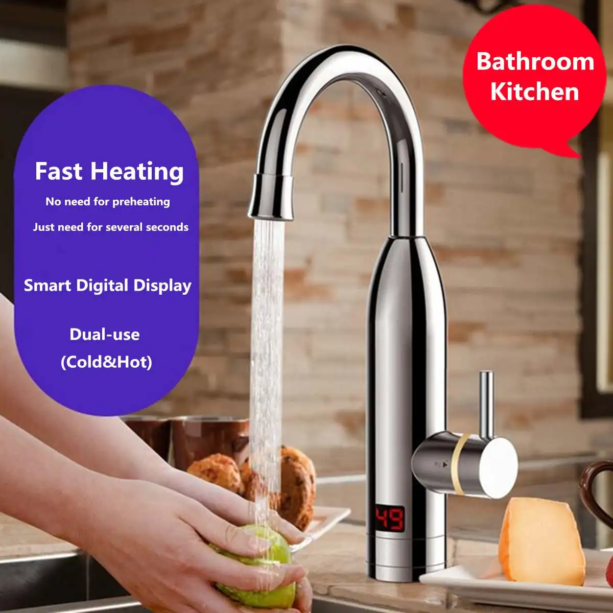 

Stainless Tap Instantaneous Water Heater Faucet with Water Heater Kitchen Instant Heating Tap Water With Temperature Display