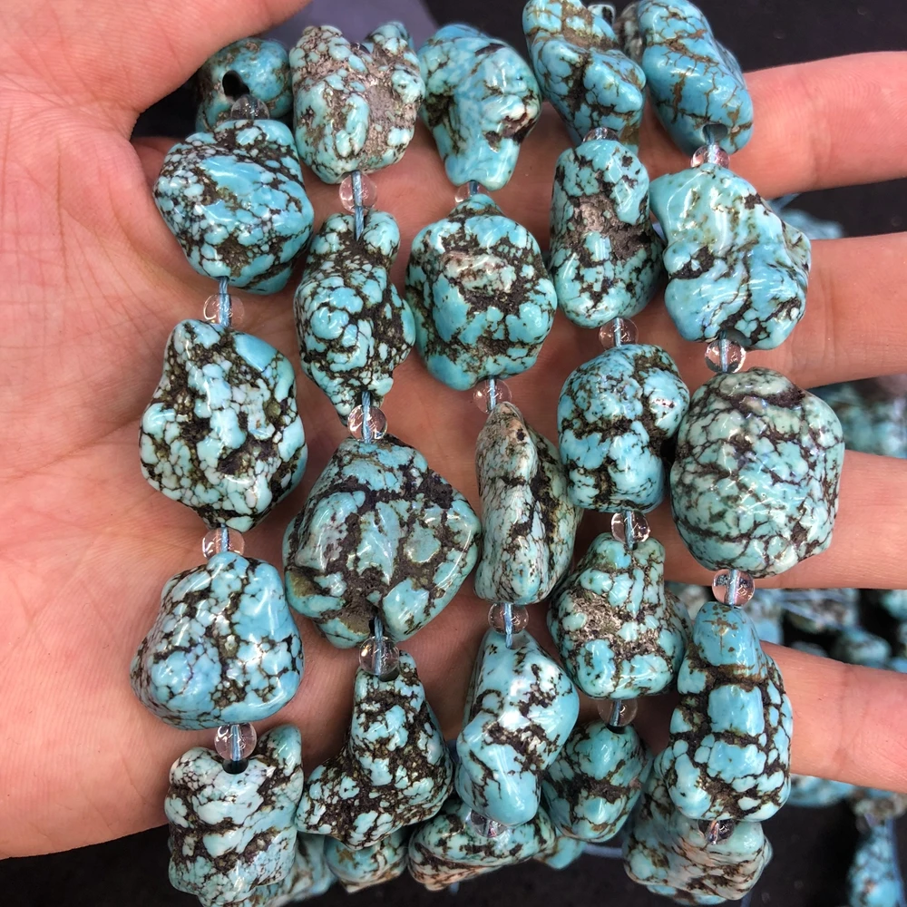Wholesale 2strings Natural Howlite Turquois e Gem Stone Polished Raw Nugget Beads,Genuine Gem Jewelry Making Beads,15.5\