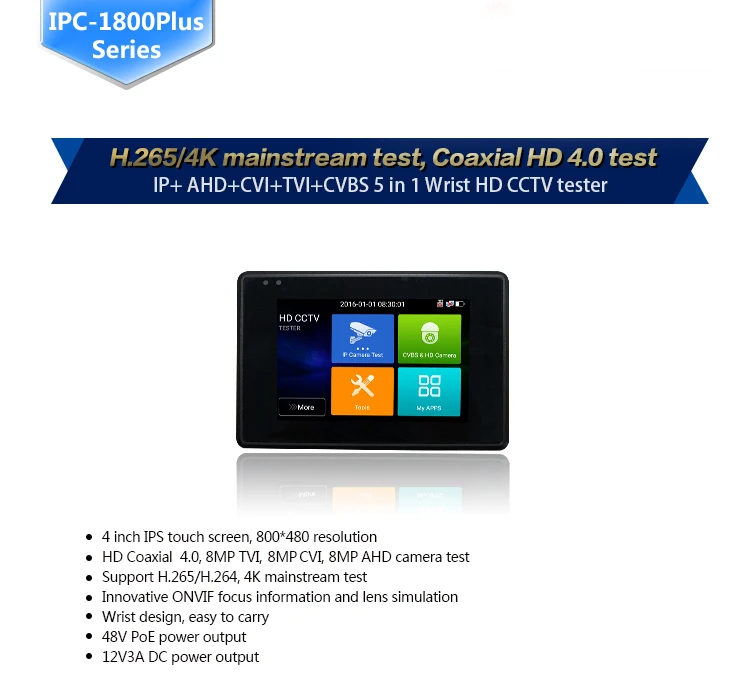 Além de Câmera Monitor com Wif Atualize Cctv Tester H.265 4 k 8mp Tvi Cvi Ahd Analógico 5-em-1 Pulso Ipc-1800 ip 8 Atualize IPC 1800 além de câmera ip